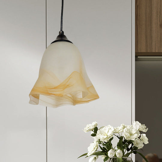 Traditional Glass Pendant Light With Flower/Cone Shape For Living Room White / A