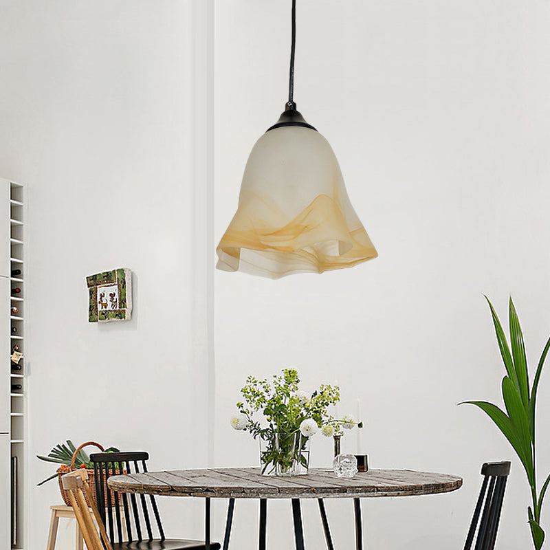 Traditional Glass Pendant Light With Flower/Cone Shape For Living Room