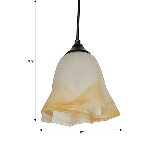 Traditional Glass Pendant Light With Flower/Cone Shape For Living Room