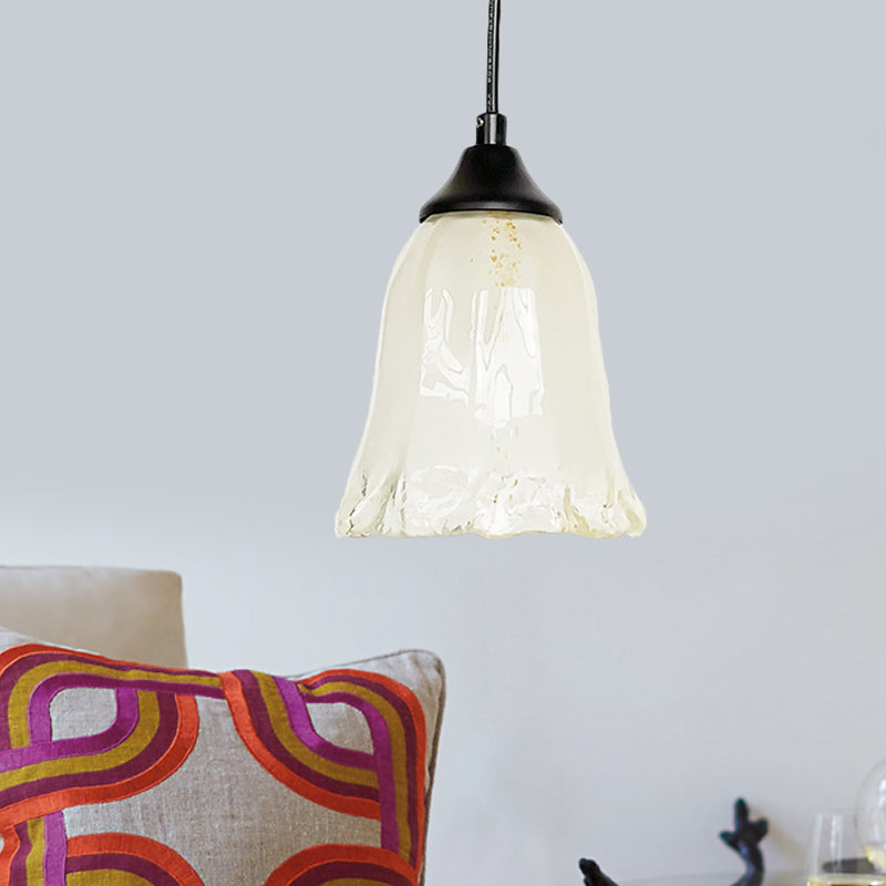 Traditional Glass Pendant Light With Flower/Cone Shape For Living Room