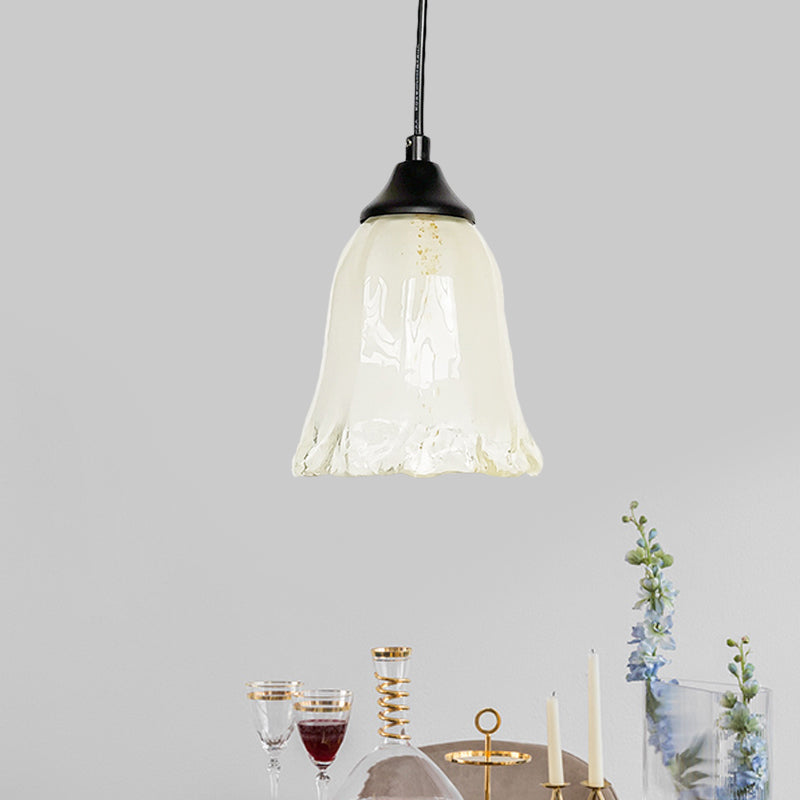 Traditional Glass Pendant Light With Flower/Cone Shape For Living Room