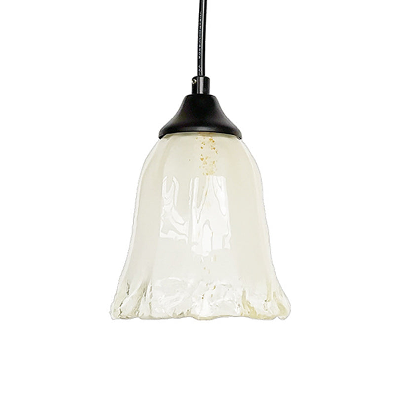 Traditional Glass Pendant Light With Flower/Cone Shape For Living Room