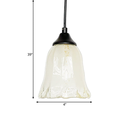 Traditional Glass Pendant Light With Flower/Cone Shape For Living Room