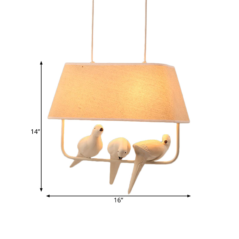 Traditional Fabric Trapezoid Hanging Light Kit - White Pendant Lighting With Bird