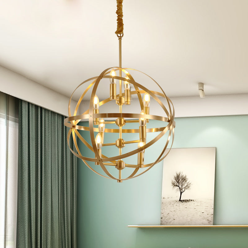 Gold Metal Chandelier With Globe Cage - Classic Pendant Lighting For Dining Room 4/6/8 Lights