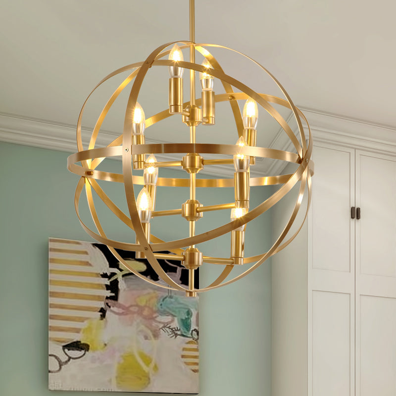 Gold Metal Chandelier With Globe Cage - Classic Pendant Lighting For Dining Room 4/6/8 Lights