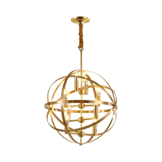 Gold Metal Chandelier With Globe Cage - Classic Pendant Lighting For Dining Room 4/6/8 Lights