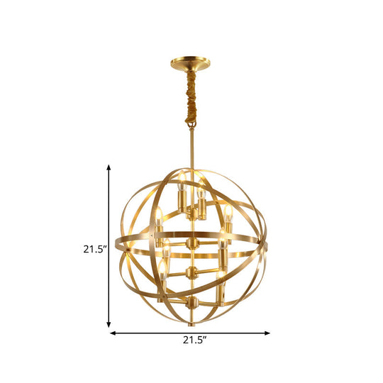 Gold Metal Chandelier With Globe Cage - Classic Pendant Lighting For Dining Room 4/6/8 Lights