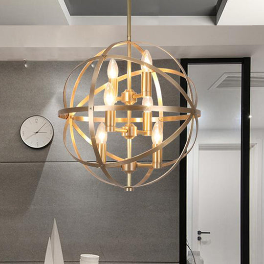 Gold Metal Chandelier With Globe Cage - Classic Pendant Lighting For Dining Room 4/6/8 Lights