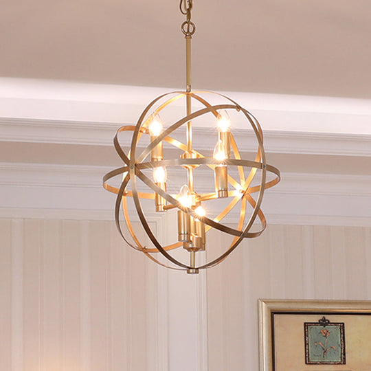 Gold Metal Chandelier With Globe Cage - Classic Pendant Lighting For Dining Room 4/6/8 Lights