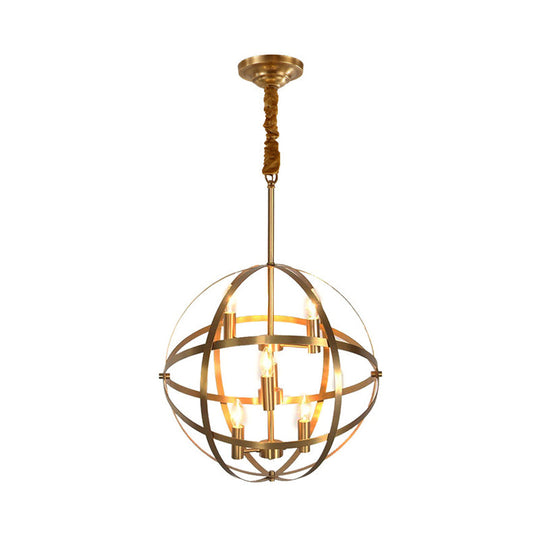 Gold Metal Chandelier With Globe Cage - Classic Pendant Lighting For Dining Room 4/6/8 Lights