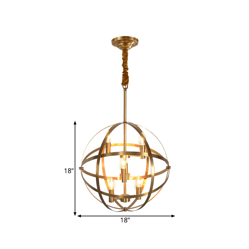 Gold Metal Chandelier With Globe Cage - Classic Pendant Lighting For Dining Room 4/6/8 Lights