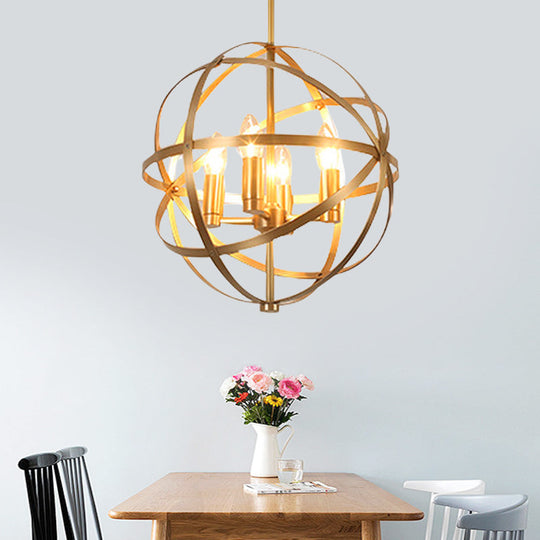 Gold Metal Chandelier With Globe Cage - Classic Pendant Lighting For Dining Room 4/6/8 Lights