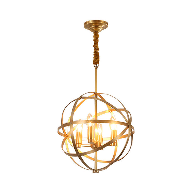 Gold Metal Chandelier With Globe Cage - Classic Pendant Lighting For Dining Room 4/6/8 Lights