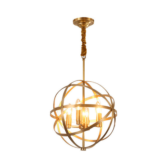 Gold Metal Chandelier With Globe Cage - Classic Pendant Lighting For Dining Room 4/6/8 Lights