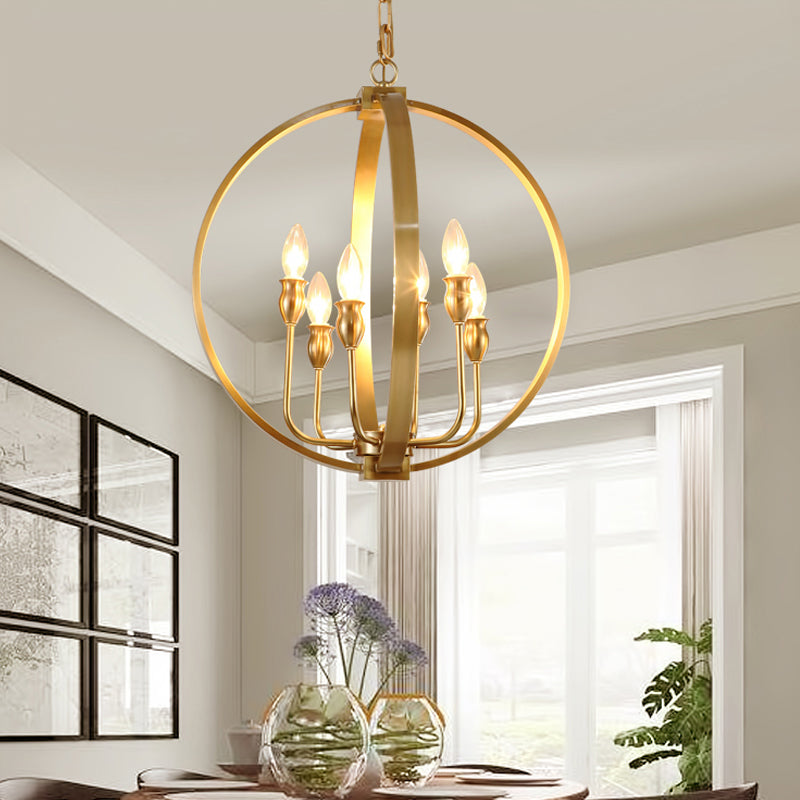 Traditional Gold Chandelier Light With 4/6 Lights Metal Candelabra Pendant Lamp