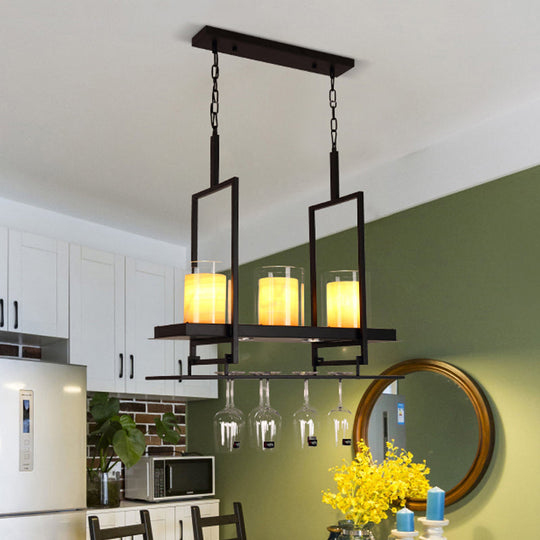 Black 3/5-Light Island Light Fixture with Clear Glass Cylindrical Pendant for Dining Room - Traditional Style