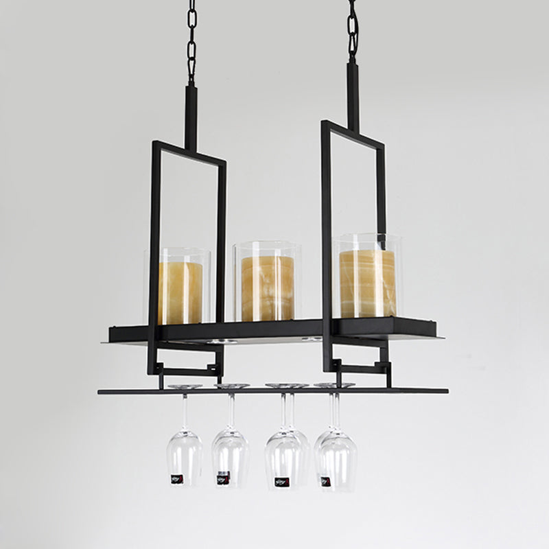 Black 3/5-Light Island Light Fixture with Clear Glass Cylindrical Pendant for Dining Room - Traditional Style