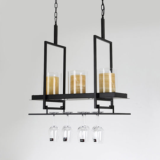 Black 3/5-Light Island Light Fixture with Clear Glass Cylindrical Pendant for Dining Room - Traditional Style