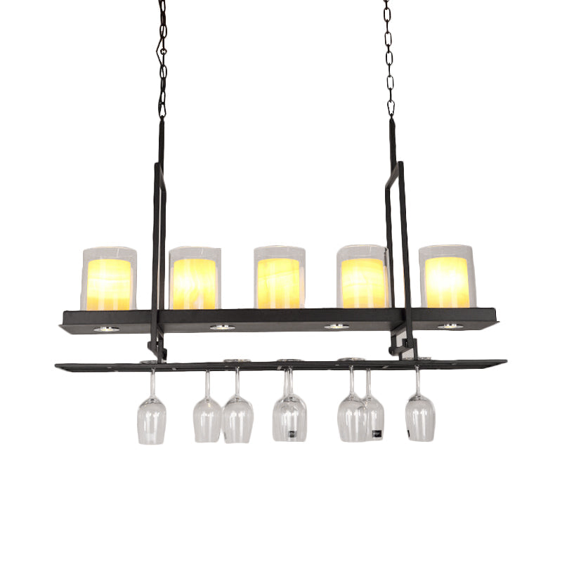 Black 3/5-Light Island Light Fixture with Clear Glass Cylindrical Pendant for Dining Room - Traditional Style