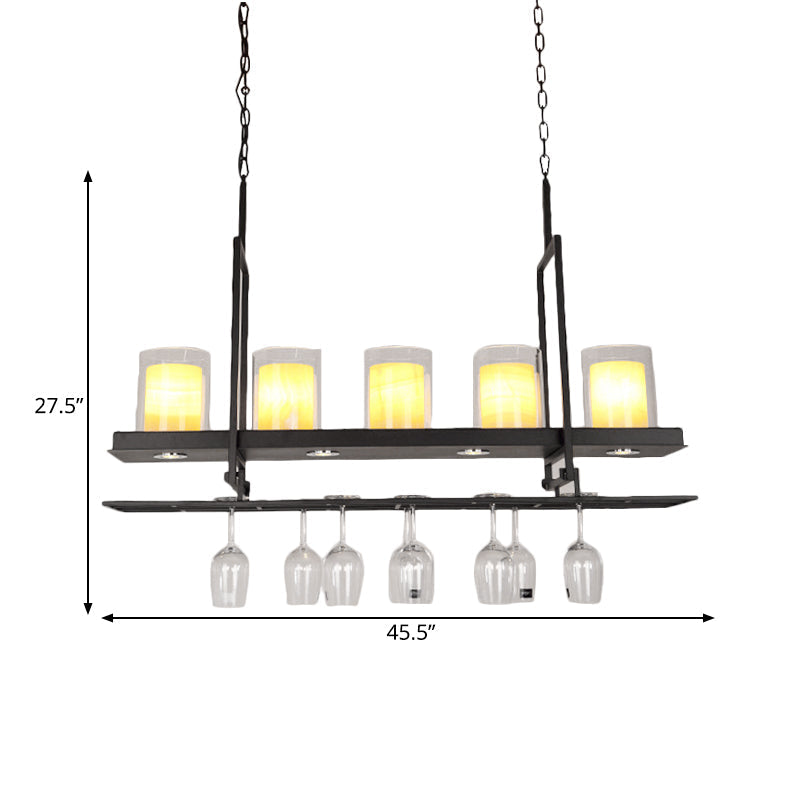 Black 3/5-Light Island Light Fixture with Clear Glass Cylindrical Pendant for Dining Room - Traditional Style