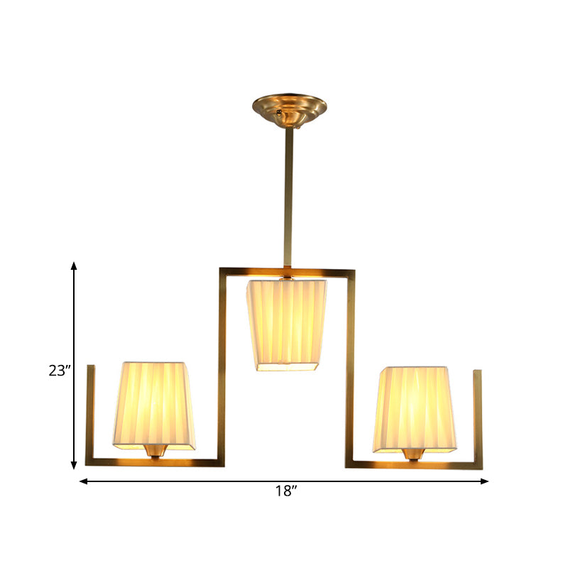 Classic Brass Island Pendant Light Kit With Rectangle Fabric Shade - 3 Lights Dining Room Lighting