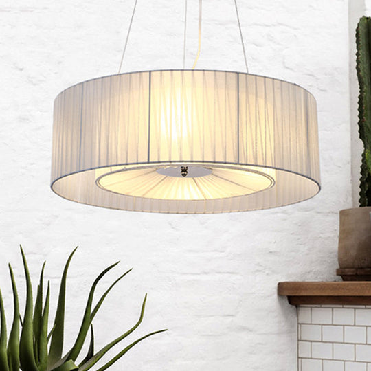 Nordic Fabric 3-Light Drum Pendant Chandelier White For Living Room - 18/21.5/25.5 Wide