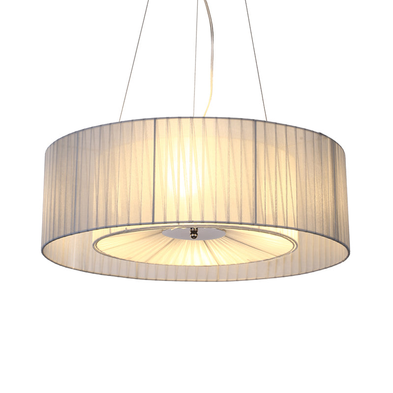 Nordic Fabric 3-Light Drum Pendant Chandelier White For Living Room - 18/21.5/25.5 Wide