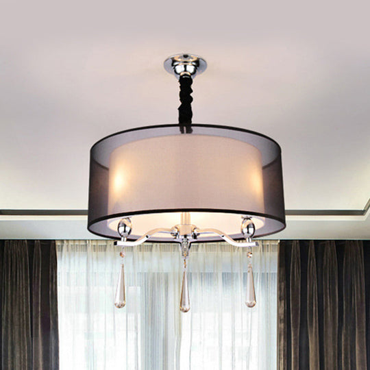 Modern Nordic Chandelier Light With 3 Cylinder Fabric Shades - Black/Red