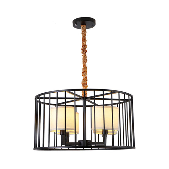 Cylinder Pendant Chandelier: Classic Metal 4-Light Black Fixture With Fabric Shade - Perfect For