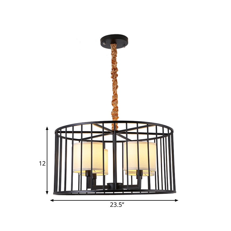 Cylinder Pendant Chandelier: Classic Metal 4-Light Black Fixture With Fabric Shade - Perfect For