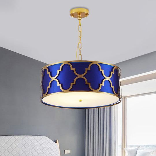 Drum Shade Chandelier Light - Nordic Style Ceiling Lamp For Dining Room 3 Lights Black/White/Blue