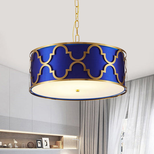 Drum Shade Chandelier Light - Nordic Style Ceiling Lamp For Dining Room 3 Lights Black/White/Blue