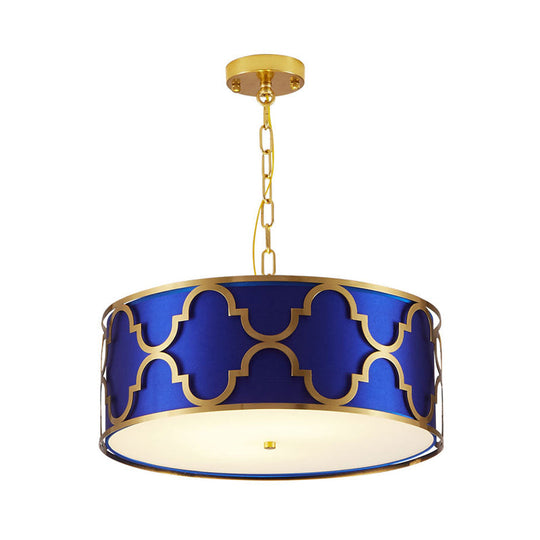 Drum Shade Chandelier Light - Nordic Style Ceiling Lamp For Dining Room 3 Lights Black/White/Blue