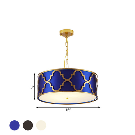 Drum Shade Chandelier Light - Nordic Style Ceiling Lamp For Dining Room 3 Lights Black/White/Blue