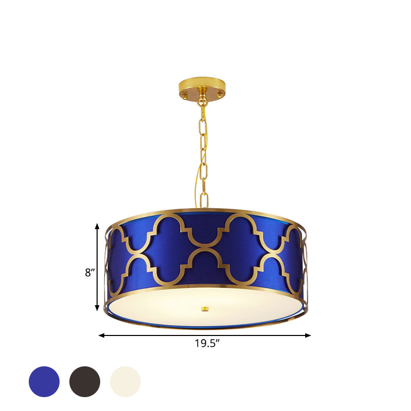 Drum Shade Chandelier Light - Nordic Style Ceiling Lamp For Dining Room 3 Lights Black/White/Blue