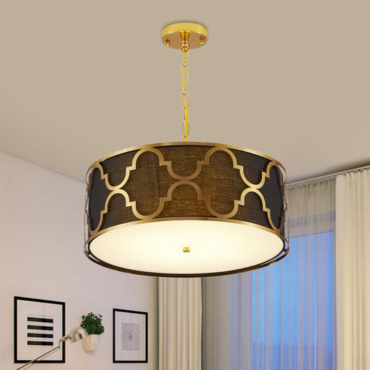 Drum Shade Chandelier Light - Nordic Style Ceiling Lamp For Dining Room 3 Lights Black/White/Blue