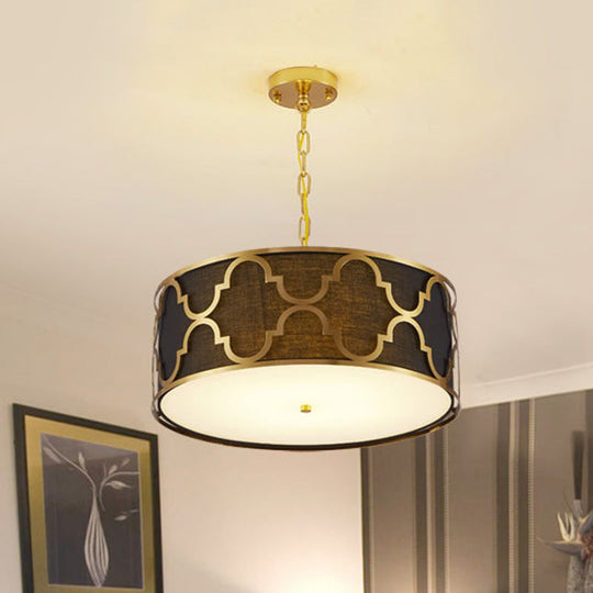 Drum Shade Chandelier Light - Nordic Style Ceiling Lamp For Dining Room 3 Lights Black/White/Blue