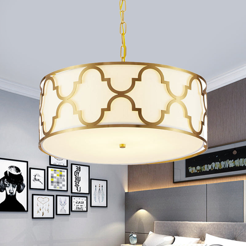 Drum Shade Chandelier Light - Nordic Style Ceiling Lamp For Dining Room 3 Lights Black/White/Blue