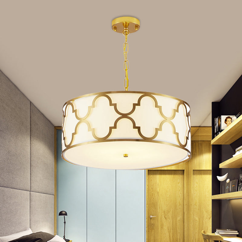 Drum Shade Chandelier Light - Nordic Style Ceiling Lamp For Dining Room 3 Lights Black/White/Blue