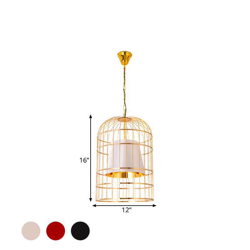 Minimalistic Black/White Bird Cage Ceiling Light Pendant With Inner Cone Shade Sizes: 12/16/19.5