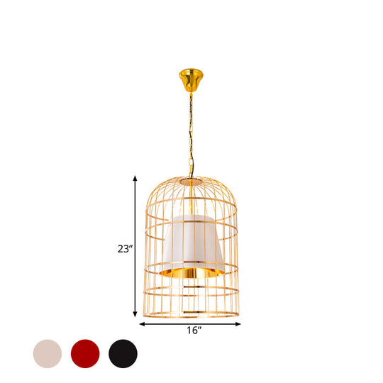 Minimalistic Black/White Bird Cage Ceiling Light Pendant With Inner Cone Shade Sizes: 12/16/19.5