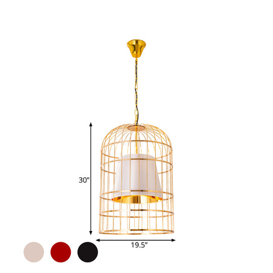 Minimalistic Black/White Bird Cage Ceiling Light Pendant With Inner Cone Shade Sizes: 12/16/19.5