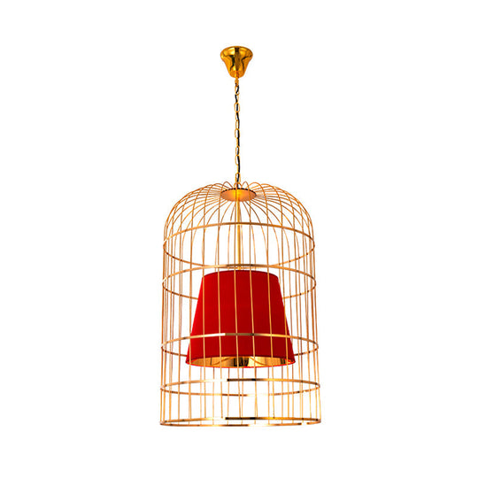 Minimalistic Black/White Bird Cage Ceiling Light Pendant With Inner Cone Shade Sizes: 12/16/19.5