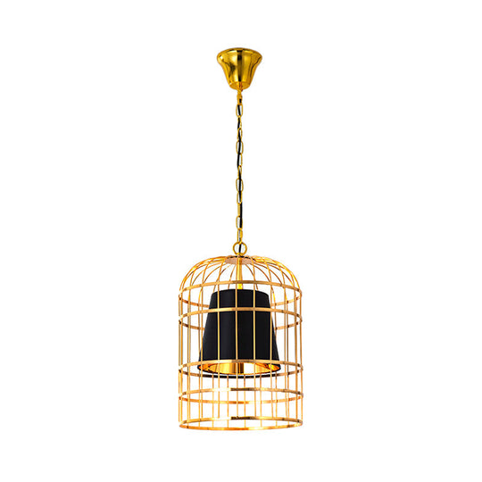 Minimalistic Black/White Bird Cage Ceiling Light Pendant With Inner Cone Shade Sizes: 12/16/19.5