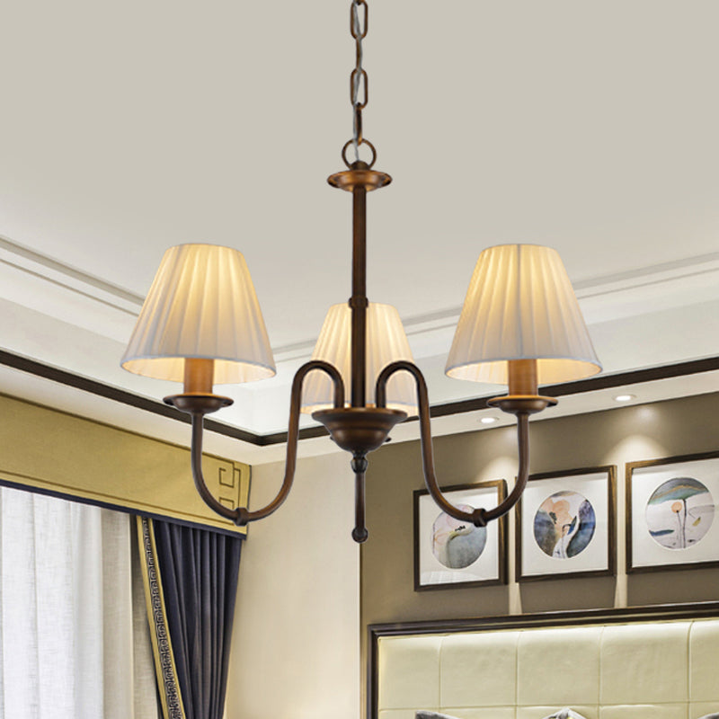 Traditional White Chandelier Light Fixture With Fabric Scroll Pendant For Living Room - 3/6 Lights