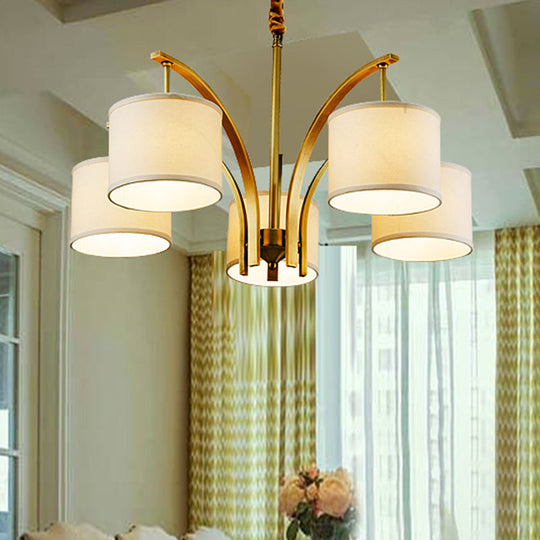 Classic White Chandelier With Drum Fabric Shade - 3/5 Lights Ideal For Dining Rooms