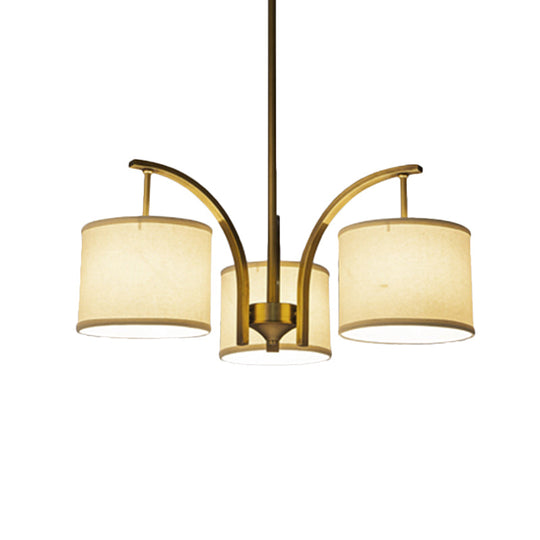 Classic White Chandelier With Drum Fabric Shade - 3/5 Lights Ideal For Dining Rooms