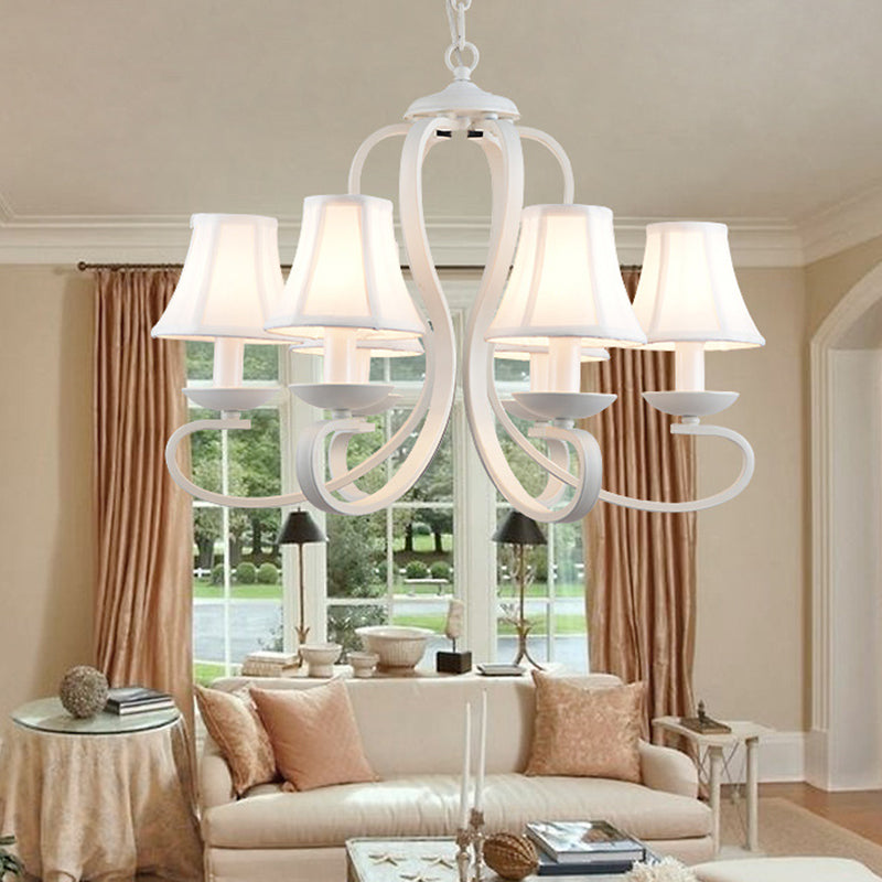 Traditional White Scalloped Chandelier - 3/6/8 Light Fabric Hanging Pendant For Living Room 6 /