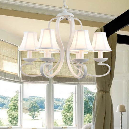 Traditional White Scalloped Chandelier - 3/6/8 Light Fabric Hanging Pendant For Living Room